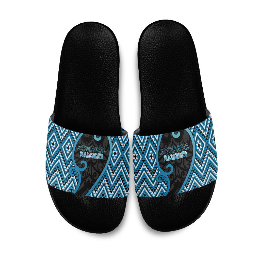 Aotearoa Atua Ranginui Slide Sandals Maori Sky Father Koru Patterns DT05 Blue - Polynesian Pride