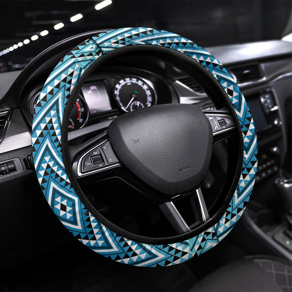 Aotearoa Atua Ranginui Steering Wheel Cover Maori Sky Father Koru Patterns DT05 Universal Fit Blue - Polynesian Pride
