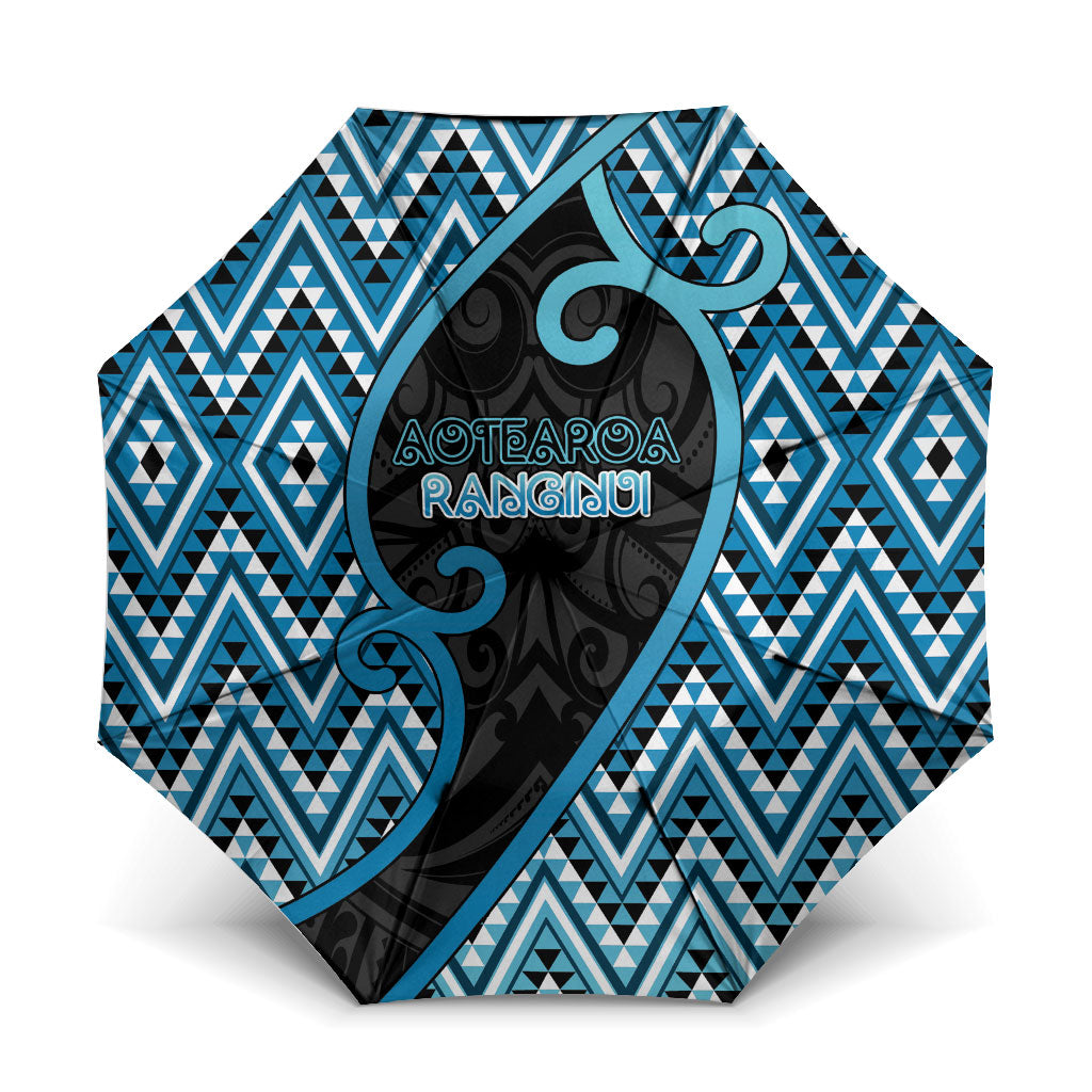 Aotearoa Atua Ranginui Umbrella Maori Sky Father Koru Patterns DT05 One Size Folded 11.42 inch Opened Diameter 37.4 inch Blue - Polynesian Pride