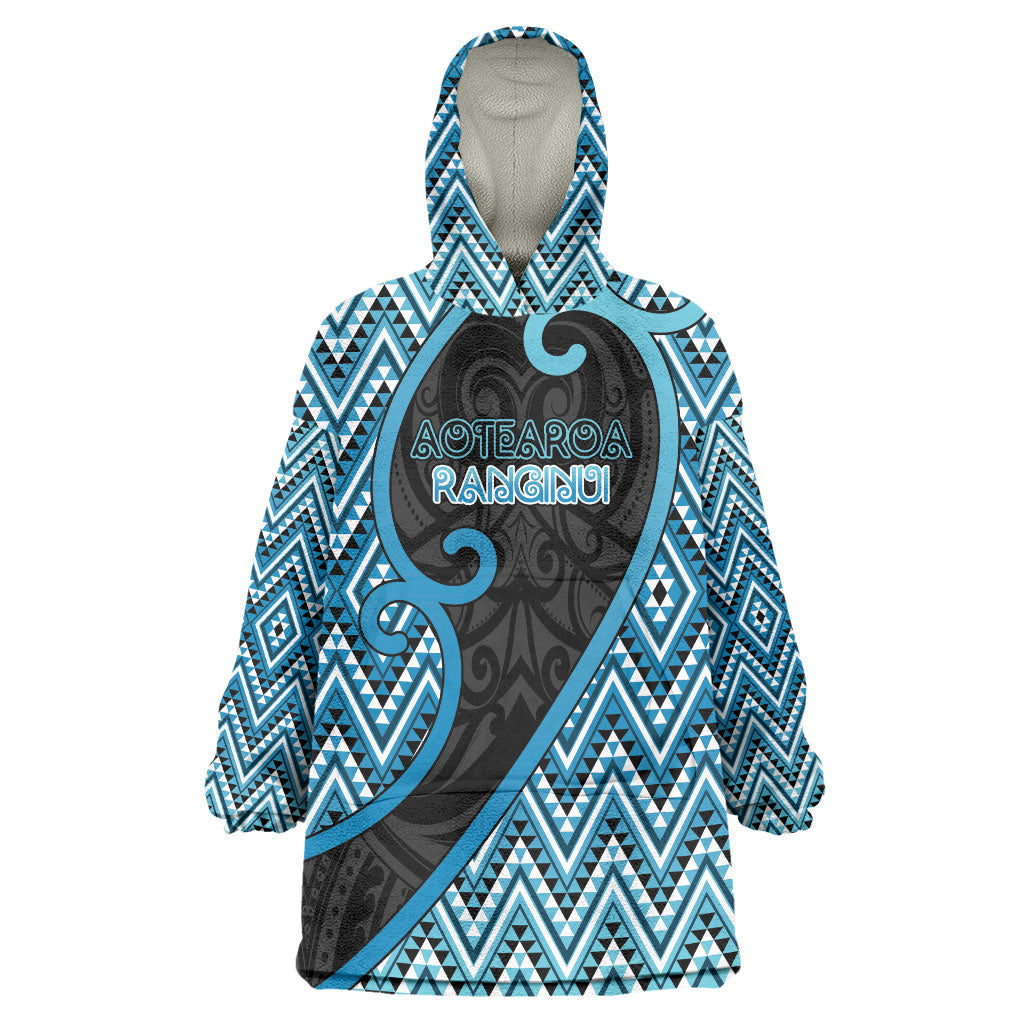 Custom Aotearoa Atua Ranginui Wearable Blanket Hoodie Maori Sky Father Koru Patterns DT05 One Size Blue - Polynesian Pride