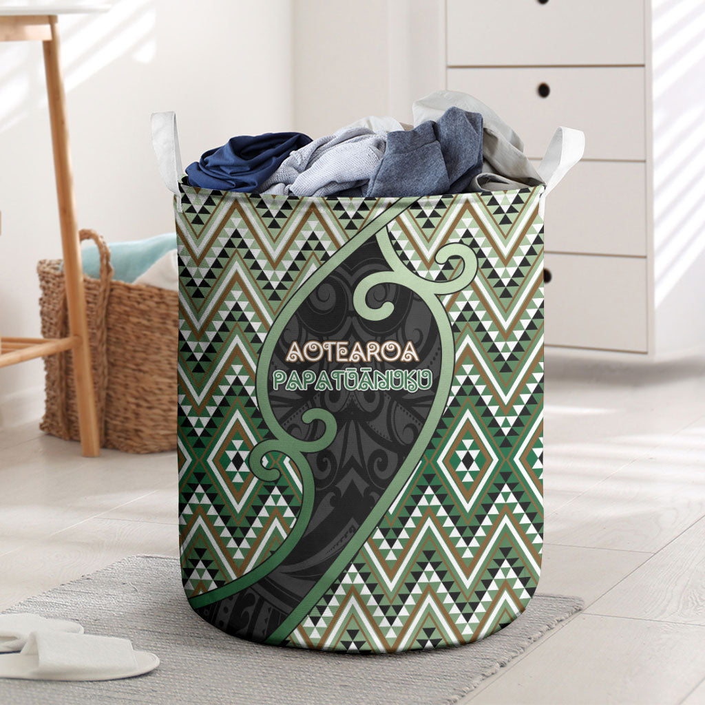 Aotearoa Atua Papatuanuku Laundry Basket Earth Mother Father Koru Patterns DT05 Green - Polynesian Pride