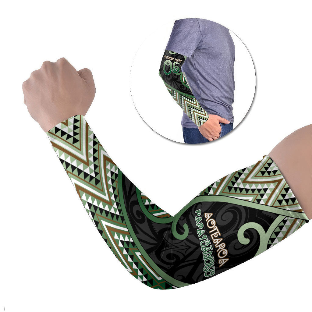 Custom Aotearoa Atua Papatuanuku Arm Sleeves Earth Mother Father Koru Patterns DT05 Set of 2 Green - Polynesian Pride