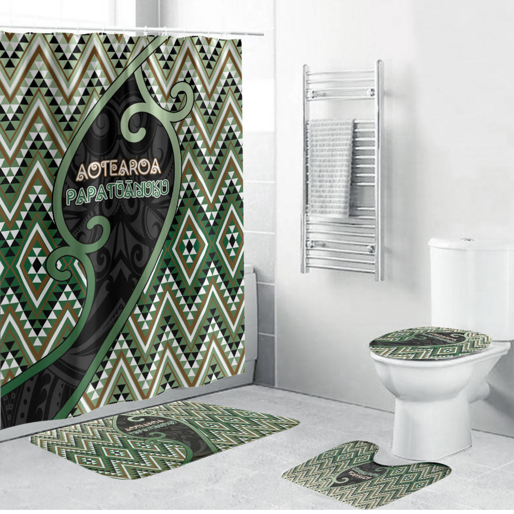 Aotearoa Atua Papatuanuku Bathroom Set Earth Mother Father Koru Patterns DT05 Bathroom Set (4 pcs) Green - Polynesian Pride