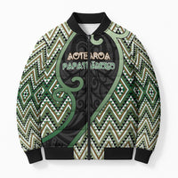 Custom Aotearoa Atua Papatuanuku Bomber Puffer Jacket Earth Mother Father Koru Patterns DT05 Unisex Green - Polynesian Pride