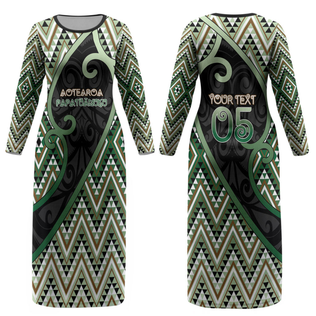 Custom Aotearoa Atua Papatuanuku Couples Matching Long Sleeve Bodycon Dress and Long Sleeve Button Shirt Earth Mother Father Koru Patterns DT05 - Polynesian Pride