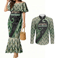 Custom Aotearoa Atua Papatuanuku Couples Matching Mermaid Dress and Long Sleeve Button Shirt Earth Mother Father Koru Patterns DT05 Green - Polynesian Pride