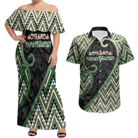 Custom Aotearoa Atua Papatuanuku Couples Matching Off Shoulder Maxi Dress and Hawaiian Shirt Earth Mother Father Koru Patterns DT05 Green - Polynesian Pride