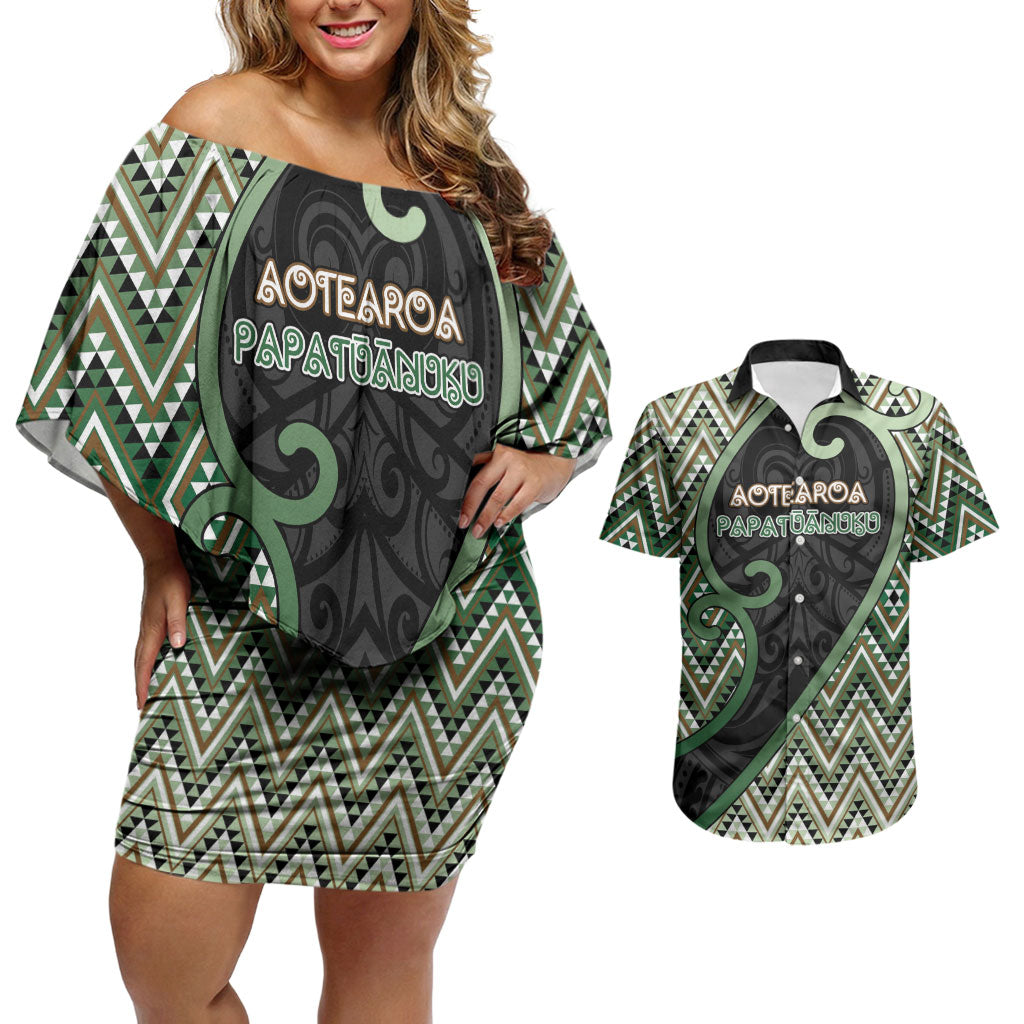 Custom Aotearoa Atua Papatuanuku Couples Matching Off Shoulder Short Dress and Hawaiian Shirt Earth Mother Father Koru Patterns