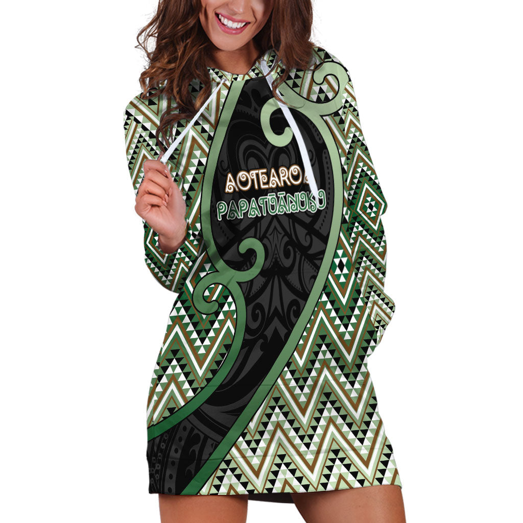 Custom Aotearoa Atua Papatuanuku Hoodie Dress Earth Mother Father Koru Patterns DT05 Green - Polynesian Pride