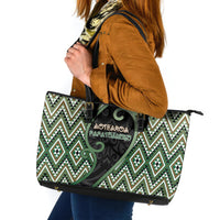 Aotearoa Atua Papatuanuku Leather Tote Bag Earth Mother Father Koru Patterns DT05 Green - Polynesian Pride