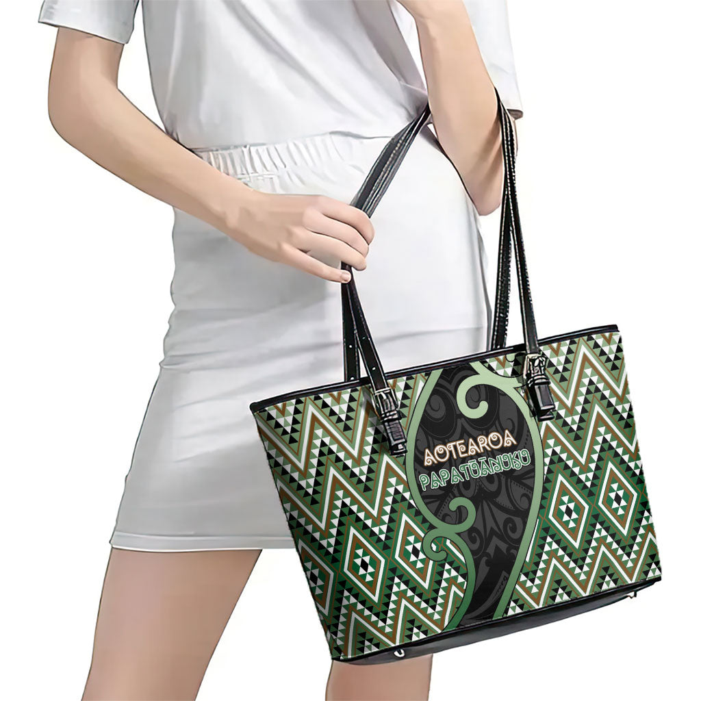 Aotearoa Atua Papatuanuku Leather Tote Bag Earth Mother Father Koru Patterns DT05 - Polynesian Pride
