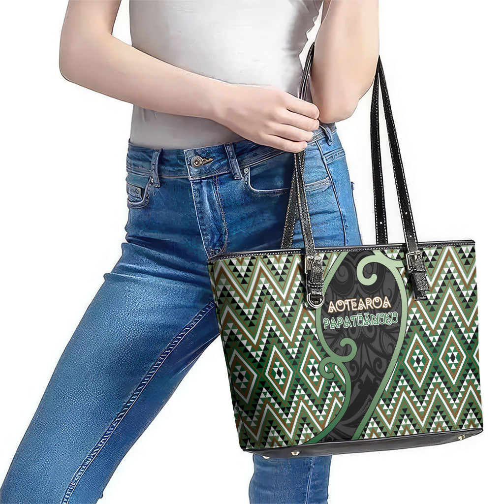 Aotearoa Atua Papatuanuku Leather Tote Bag Earth Mother Father Koru Patterns DT05 - Polynesian Pride