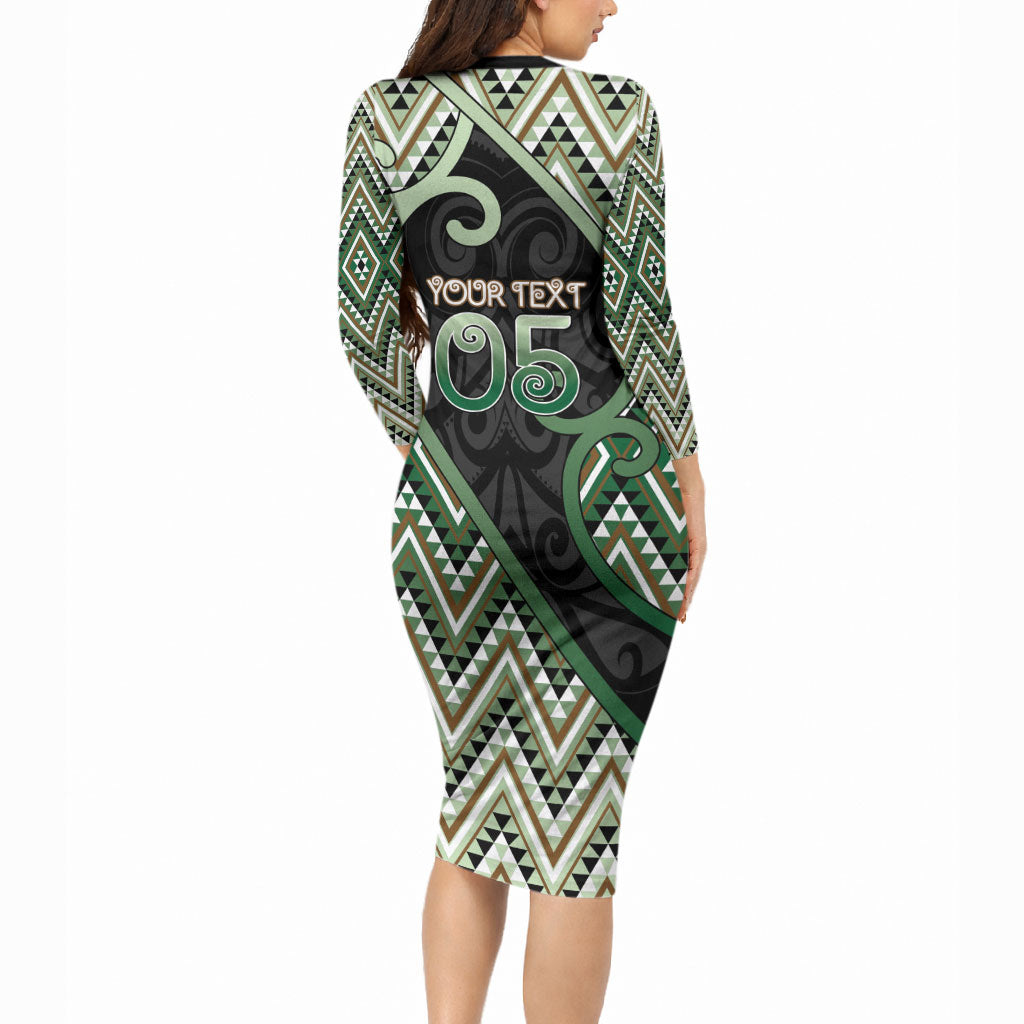 Custom Aotearoa Atua Papatuanuku Long Sleeve Bodycon Dress Earth Mother Father Koru Patterns DT05 - Polynesian Pride