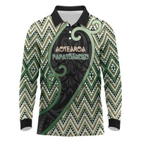 Custom Aotearoa Atua Papatuanuku Long Sleeve Polo Shirt Earth Mother Father Koru Patterns DT05 Green - Polynesian Pride