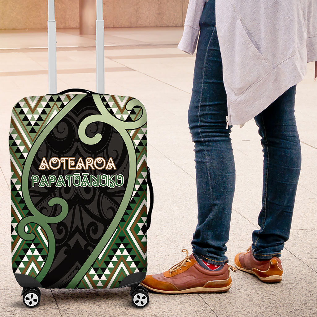 Aotearoa Atua Papatuanuku Luggage Cover Earth Mother Father Koru Patterns DT05 Green - Polynesian Pride