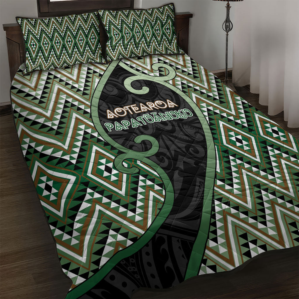 Aotearoa Atua Papatuanuku Quilt Bed Set Earth Mother Father Koru Patterns DT05 Green - Polynesian Pride