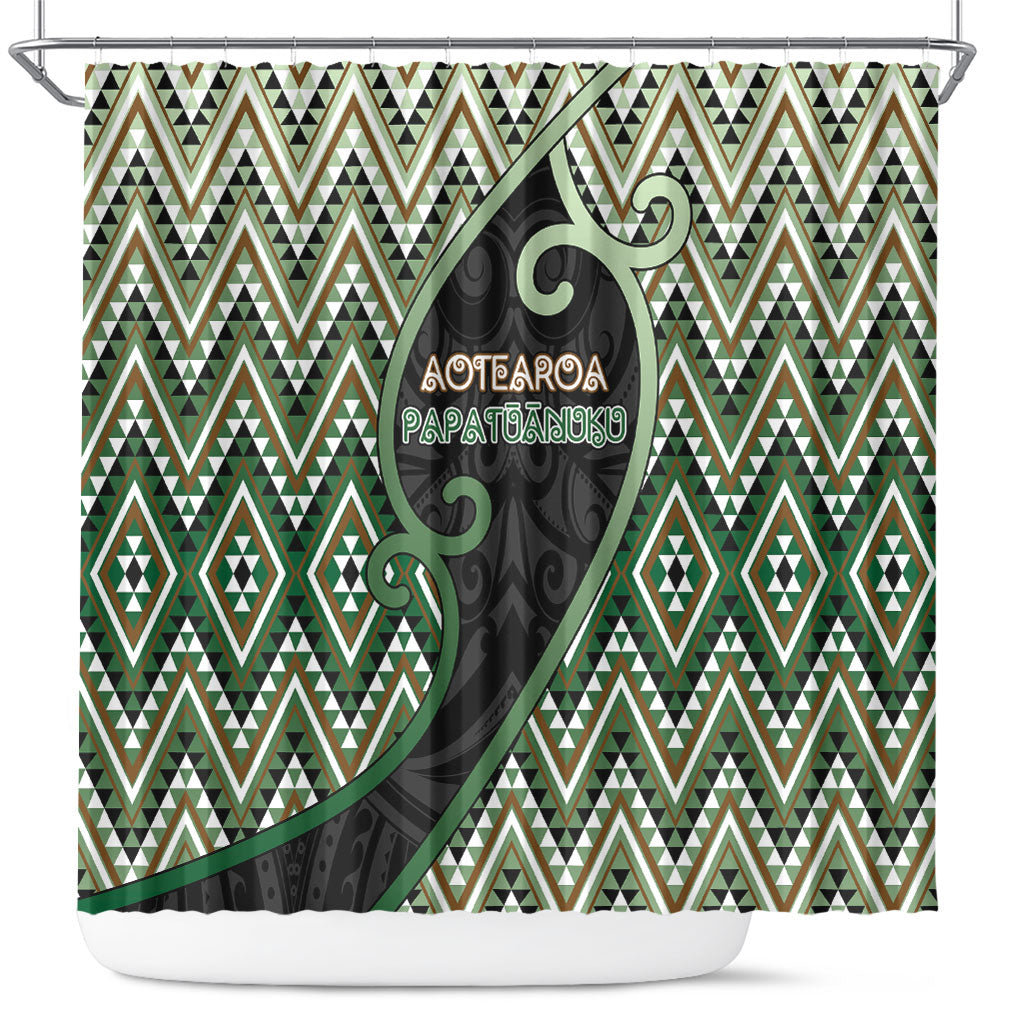Aotearoa Atua Papatuanuku Shower Curtain Earth Mother Father Koru Patterns DT05 Green - Polynesian Pride