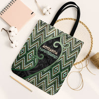 Aotearoa Atua Papatuanuku Tote Bag Earth Mother Father Koru Patterns DT05 Black Strap One Size Green - Polynesian Pride