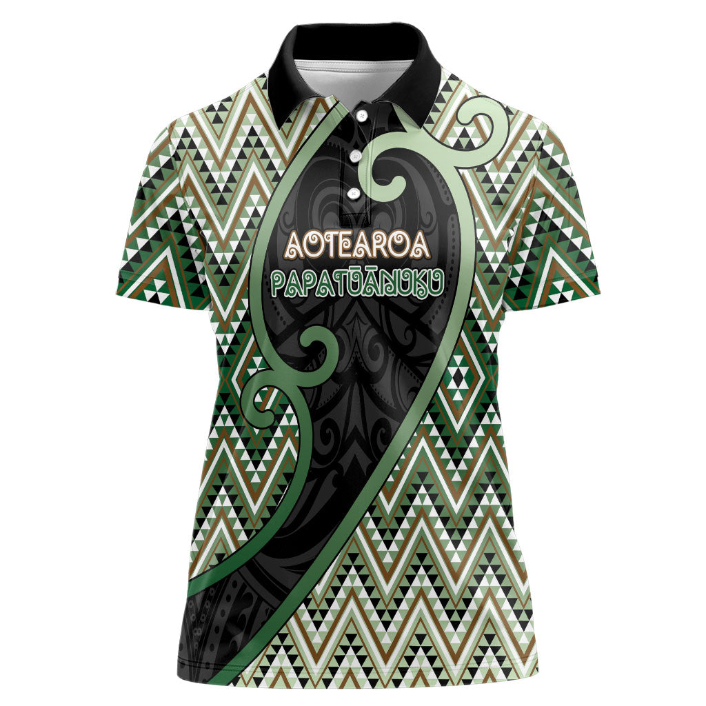 Custom Aotearoa Atua Papatuanuku Women Polo Shirt Earth Mother Father Koru Patterns DT05 Female Green - Polynesian Pride