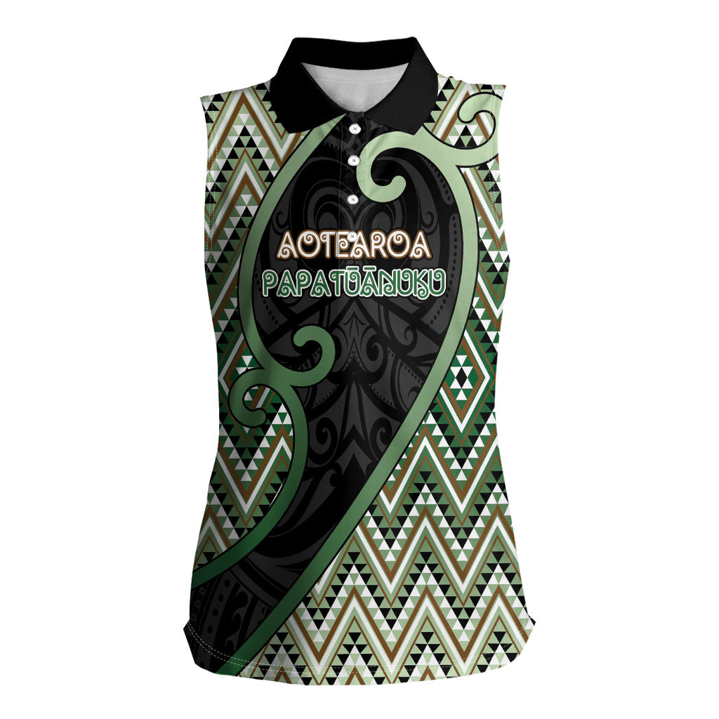 Custom Aotearoa Atua Papatuanuku Women Sleeveless Polo Shirt Earth Mother Father Koru Patterns DT05 Female Green - Polynesian Pride