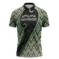 Custom Aotearoa Atua Papatuanuku Zipper Polo Shirt Earth Mother Father Koru Patterns DT05 Green - Polynesian Pride