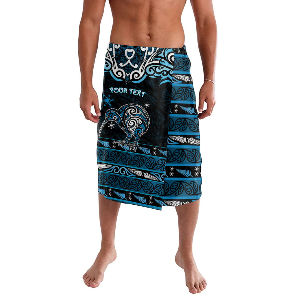 Personalised Ngati Kahungunu Aotearoa Meri Kirihimete Lavalava Maori Kiwi Bird Silver Fern Koru Pattern DT05 Blue - Polynesian Pride