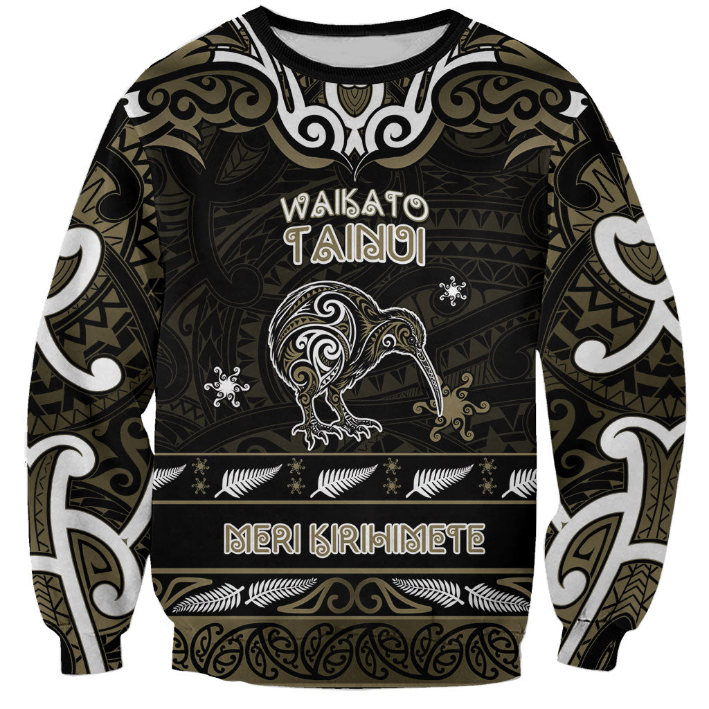 Personalised Waikato Tainui Aotearoa Meri Kirihimete Sweatshirt Maori Kiwi Bird Silver Fern Koru Pattern DT05 Unisex Gold - Polynesian Pride