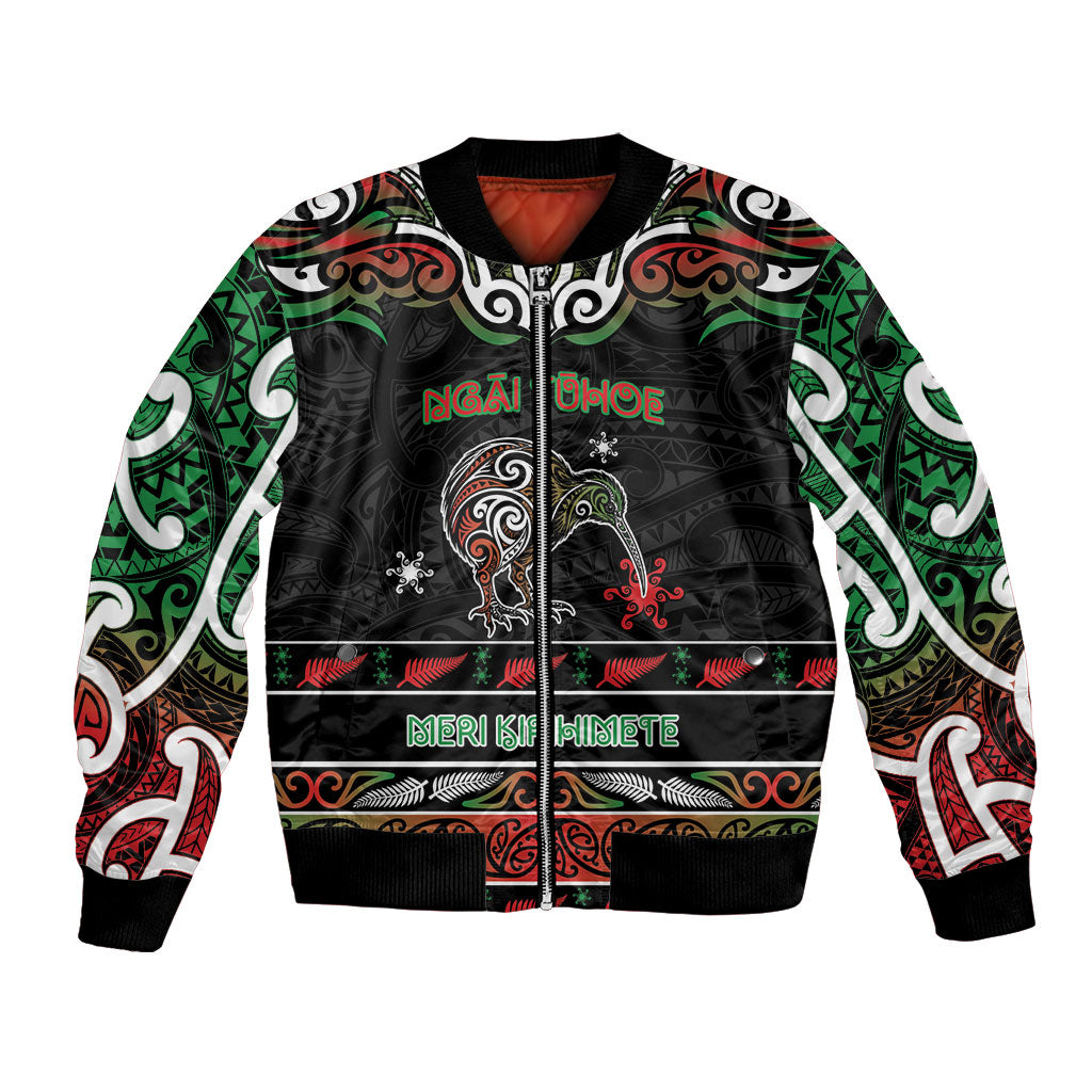 Personalised Ngai Tuhoe Aotearoa Meri Kirihimete Bomber Jacket Maori Kiwi Bird Silver Fern Koru Pattern DT05 Unisex Multicolor - Polynesian Pride