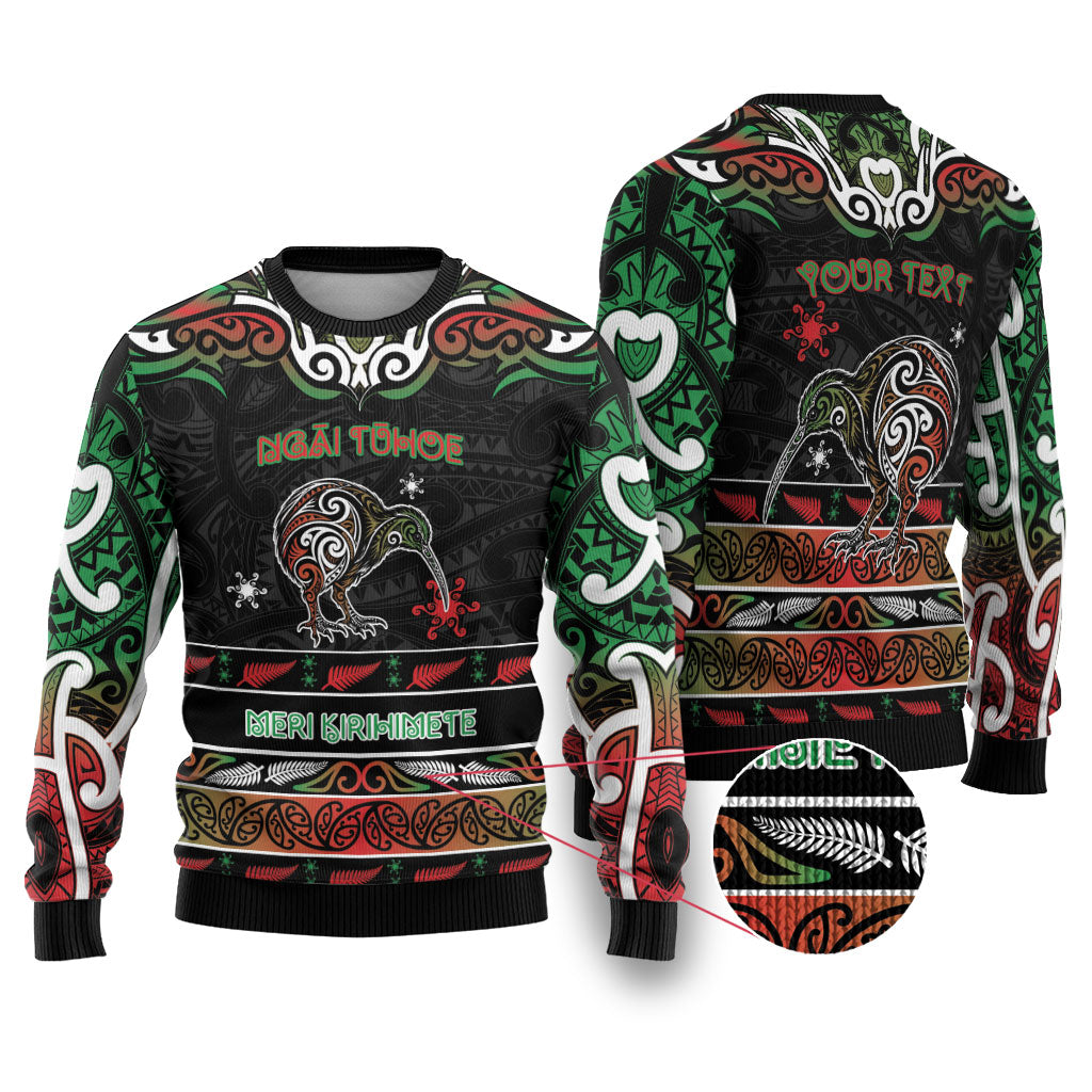 Personalised Ngai Tuhoe Aotearoa Meri Kirihimete Ugly Christmas Sweater Maori Kiwi Bird Silver Fern Koru Pattern DT05 Multicolor - Polynesian Pride
