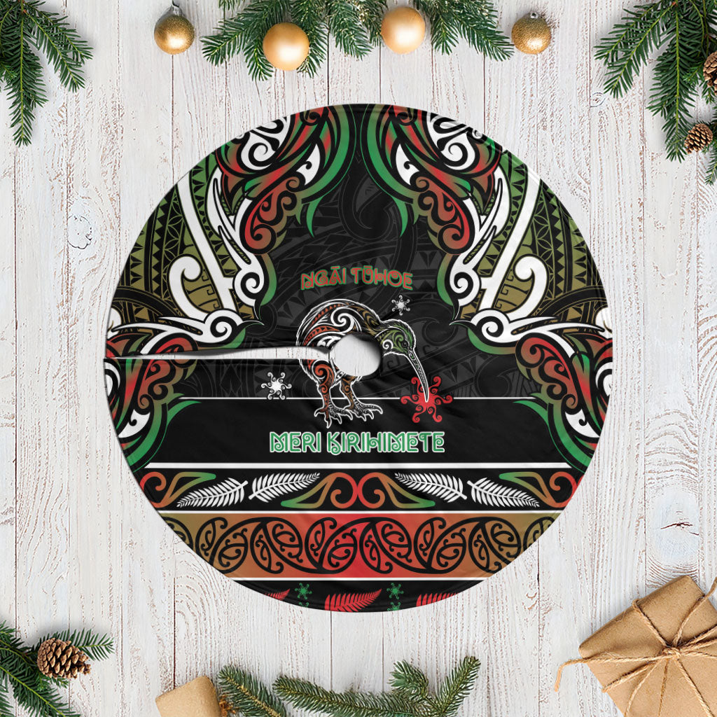 Ngai Tuhoe Aotearoa Meri Kirihimete Tree Skirt Maori Kiwi Bird Silver Fern Koru Pattern DT05 Casual Multicolor - Polynesian Pride