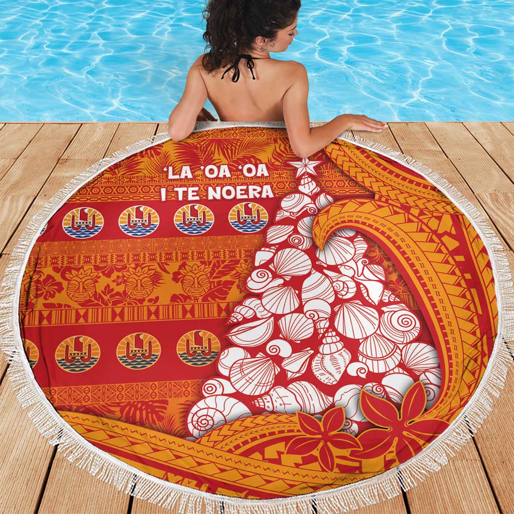 French Polynesia Christmas Beach Blanket Seashell Xmas Tree Tribal Waves DT05 - Polynesian Pride