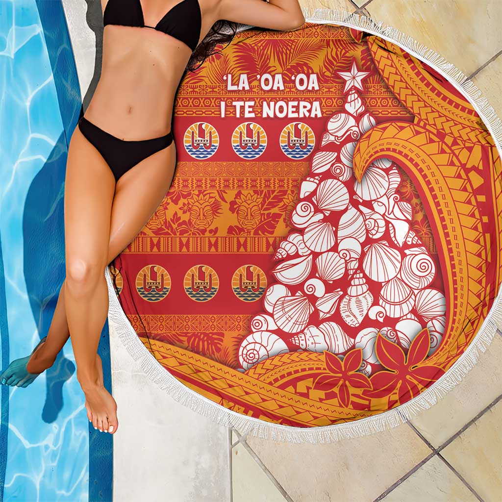French Polynesia Christmas Beach Blanket Seashell Xmas Tree Tribal Waves DT05 - Polynesian Pride