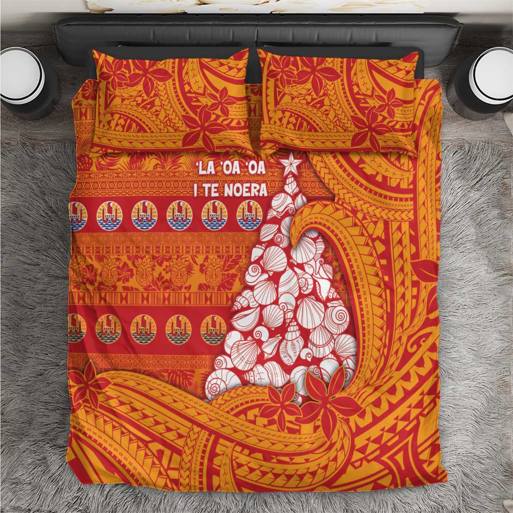 French Polynesia Christmas Bedding Set Seashell Xmas Tree Tribal Waves DT05 Orange - Polynesian Pride