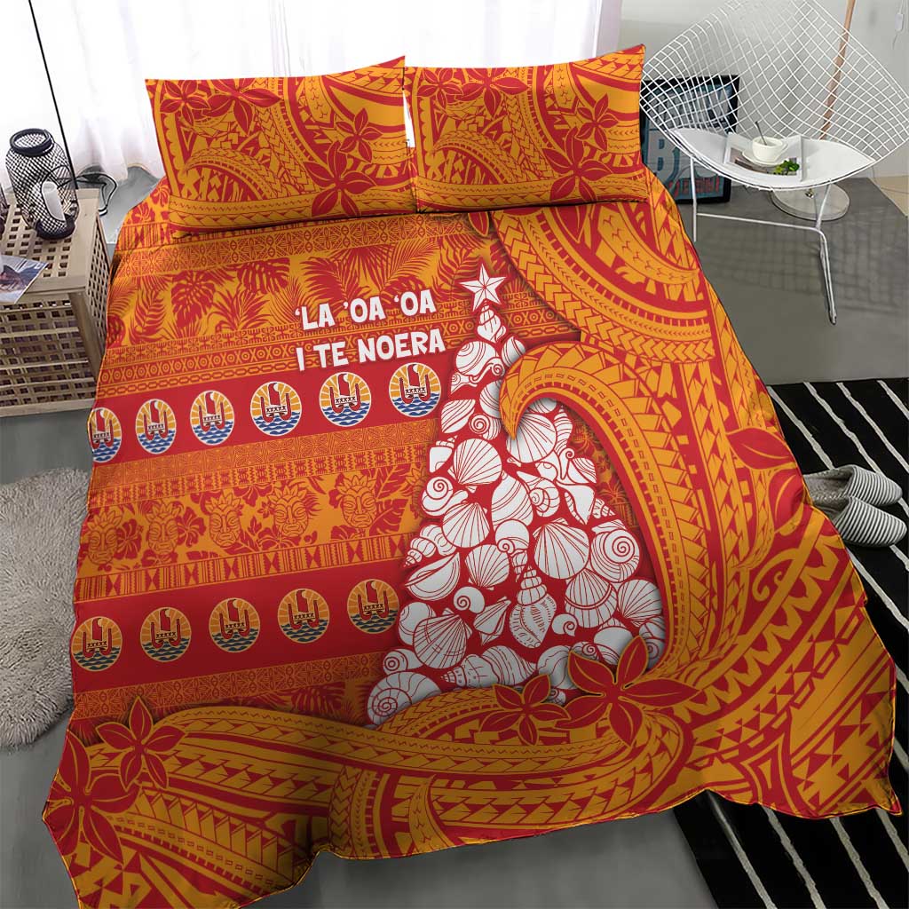 French Polynesia Christmas Bedding Set Seashell Xmas Tree Tribal Waves DT05 - Polynesian Pride