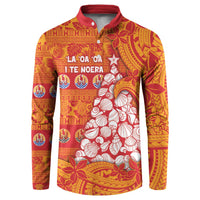 French Polynesia Christmas Button Sweatshirt Seashell Xmas Tree Tribal Waves DT05 Orange - Polynesian Pride