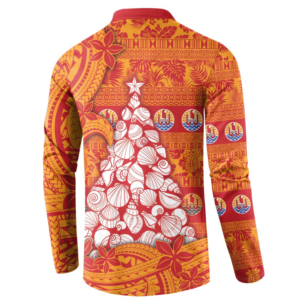 French Polynesia Christmas Button Sweatshirt Seashell Xmas Tree Tribal Waves DT05 - Polynesian Pride