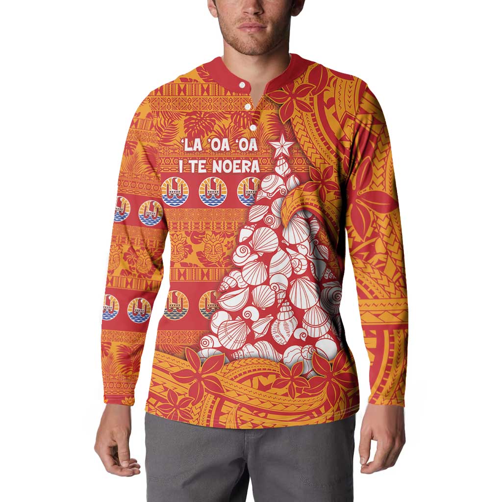 French Polynesia Christmas Button Sweatshirt Seashell Xmas Tree Tribal Waves DT05 - Polynesian Pride