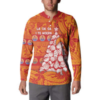 French Polynesia Christmas Button Sweatshirt Seashell Xmas Tree Tribal Waves DT05 - Polynesian Pride