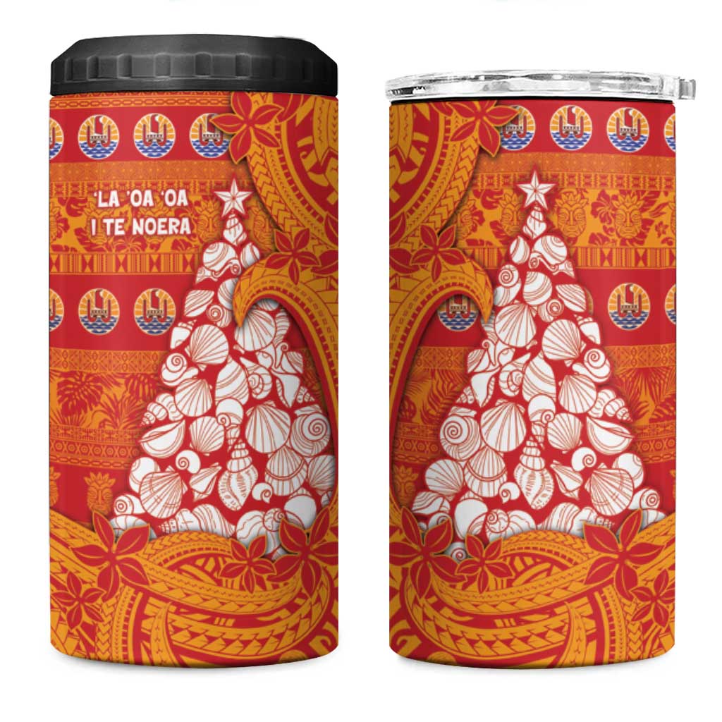 French Polynesia Christmas 4 in 1 Can Cooler Tumbler Seashell Xmas Tree Tribal Waves - Polynesian Pride