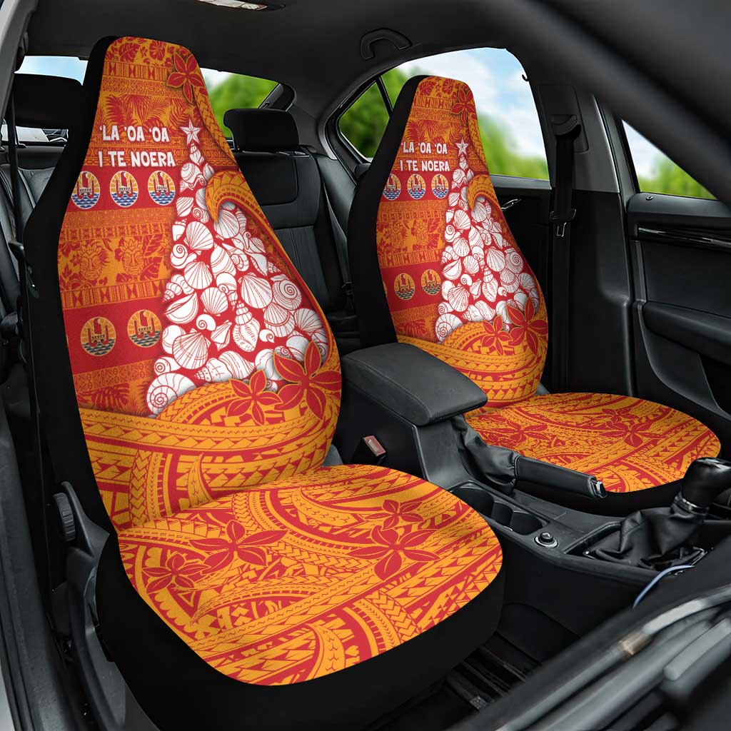 French Polynesia Christmas Car Seat Cover Seashell Xmas Tree Tribal Waves - Polynesian Pride