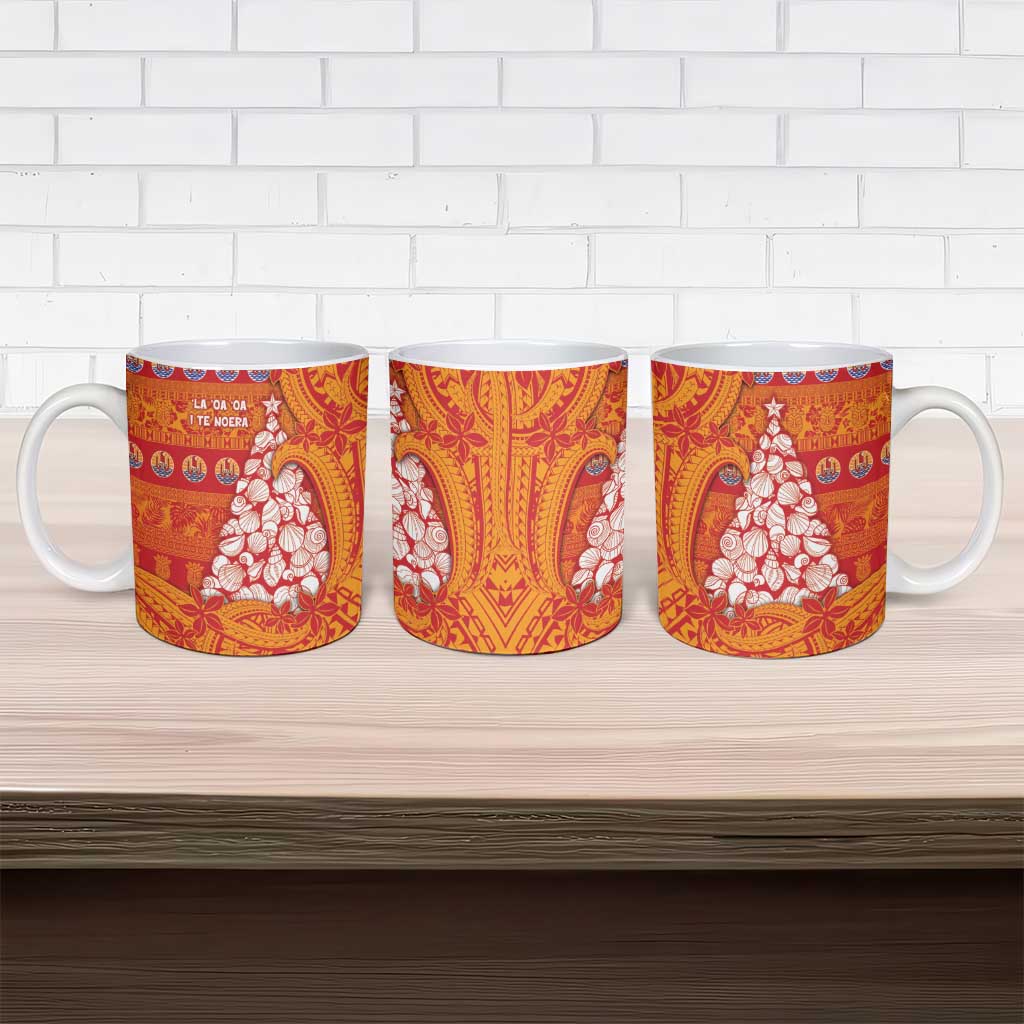 French Polynesia Christmas Ceramic Mug Seashell Xmas Tree Tribal Waves - Polynesian Pride