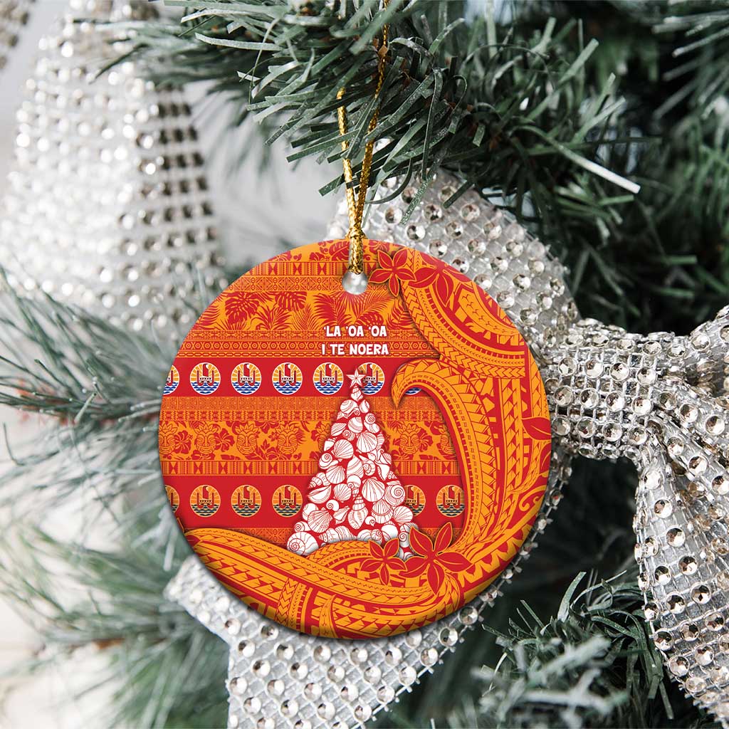 French Polynesia Christmas Ceramic Ornament Seashell Xmas Tree Tribal Waves - Polynesian Pride