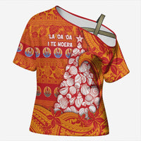 French Polynesia Christmas Cross Shoulder Shirt Seashell Xmas Tree Tribal Waves DT05 Female Orange - Polynesian Pride
