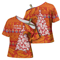 French Polynesia Christmas Cross Shoulder Shirt Seashell Xmas Tree Tribal Waves DT05 - Polynesian Pride