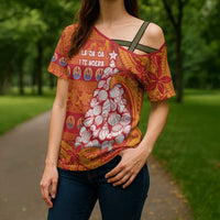 French Polynesia Christmas Cross Shoulder Shirt Seashell Xmas Tree Tribal Waves DT05 - Polynesian Pride