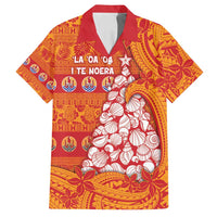 French Polynesia Christmas Family Matching Off Shoulder Maxi Dress and Hawaiian Shirt Seashell Xmas Tree Tribal Waves - Polynesian Pride