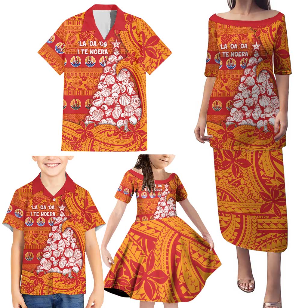 French Polynesia Christmas Family Matching Puletasi and Hawaiian Shirt Seashell Xmas Tree Tribal Waves DT05 - Polynesian Pride