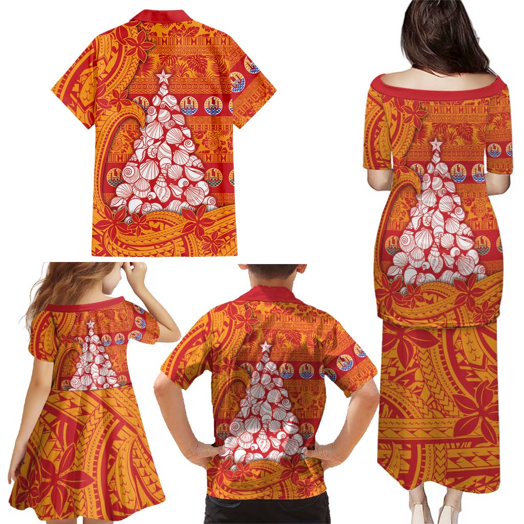 French Polynesia Christmas Family Matching Puletasi and Hawaiian Shirt Seashell Xmas Tree Tribal Waves DT05 - Polynesian Pride