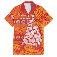 French Polynesia Christmas Family Matching Puletasi and Hawaiian Shirt Seashell Xmas Tree Tribal Waves DT05 Dad's Shirt - Short Sleeve Orange - Polynesian Pride