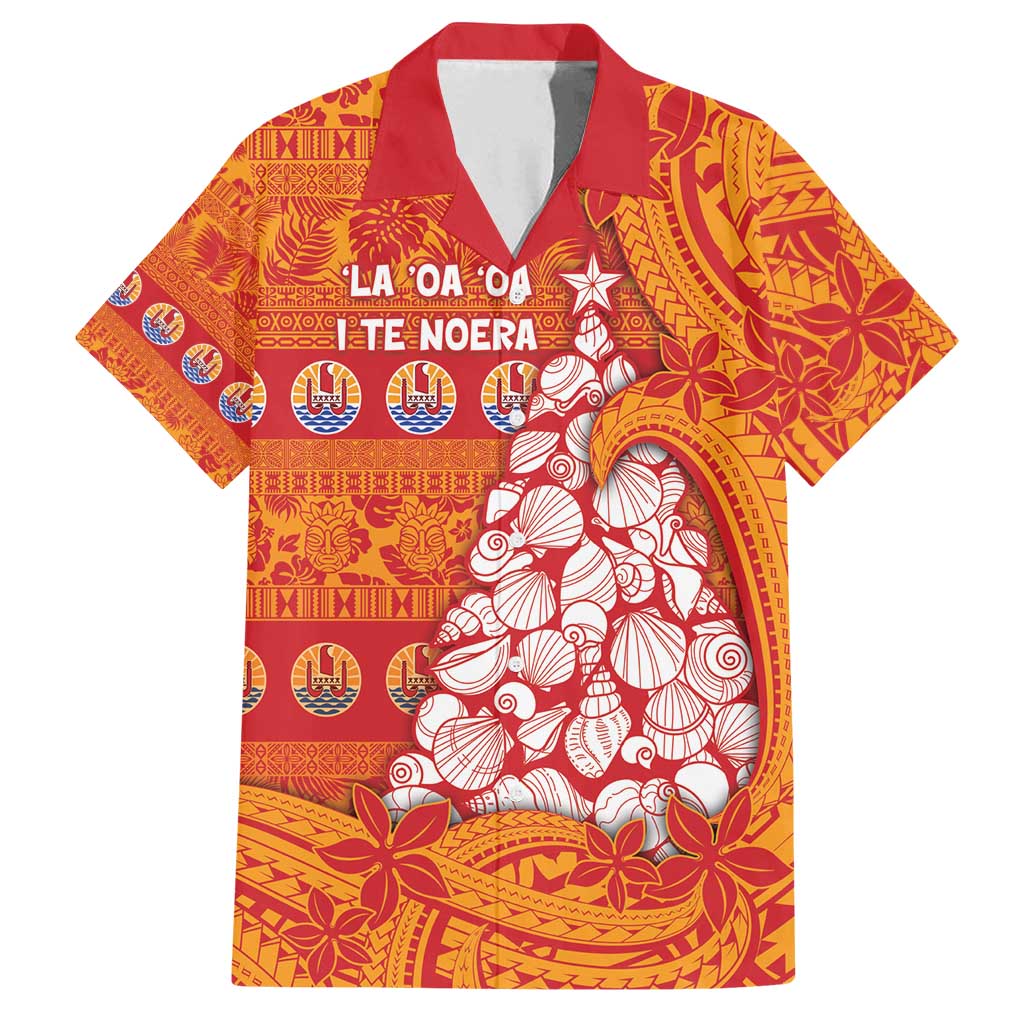 French Polynesia Christmas Family Matching Tank Maxi Dress and Hawaiian Shirt Seashell Xmas Tree Tribal Waves - Polynesian Pride